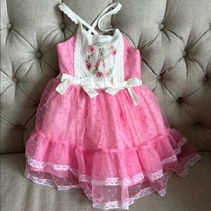 Pink Floral Embroidered Dress with Bows - Bunny - Easter